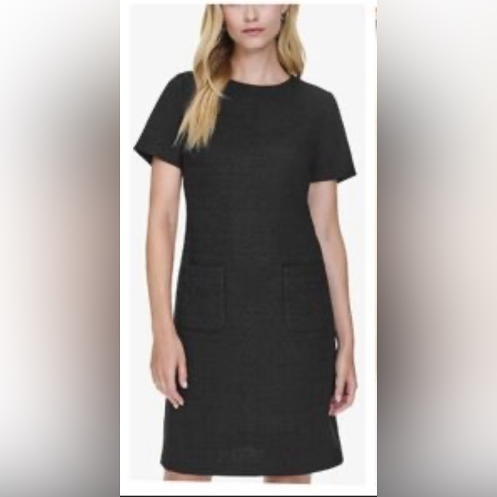 Andrew Marc Classic Crewneck Black Short-Sleeve Shift Dress Career Event Size 10